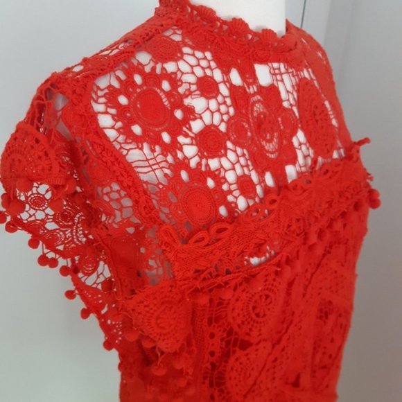 Tularosa Clayton Lace Crochet Dress Cayenne Red - Picture 7 of 12